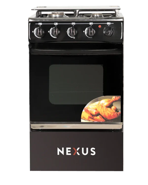 Nexus 3 Gas Burner + 1 Electric Hotplate Standing Cooker Black Ignition GCCR-NX-5055BC