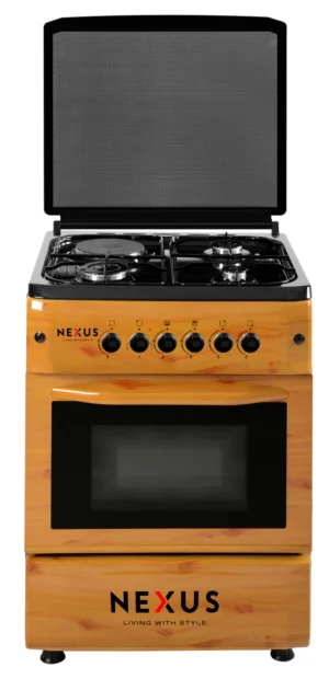 Nexus 3 Gas Burner + 1 Electric Hotplate Standing Cooker NX-6004 BS Wood finish