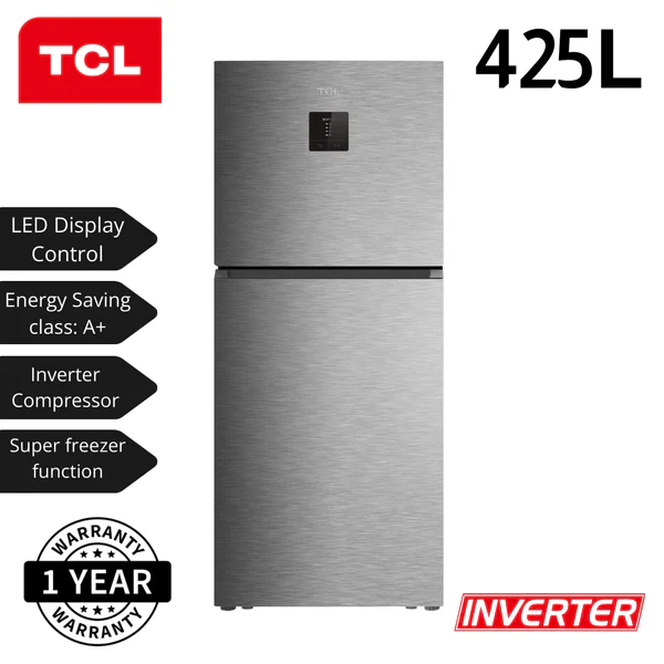TCL 425L Double Door REFRIGERTOR D-FROST GREY P425TMS