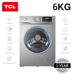 TCL 6KG FRONT LOAD WASHING MACHINE, Digital Display, 1000RPM, Memory Backup, Magic Filter F606FLS
